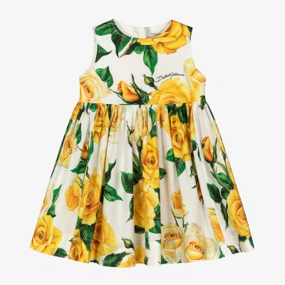 Dolce & Gabbana Babies' Girls Yellow Roses Cotton Dress