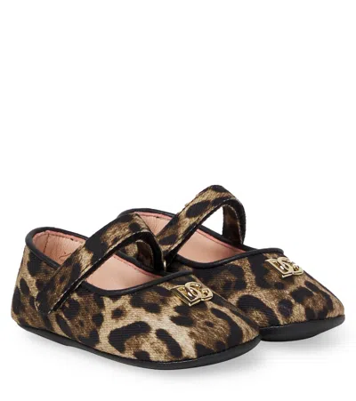 Dolce & Gabbana Baby Leather-trimmed Leopard-print Ballet Flats In Animal Print