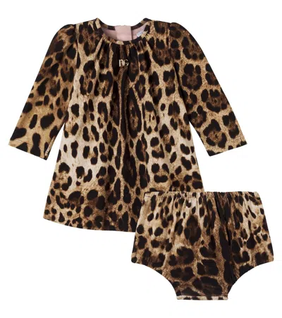 Dolce & Gabbana Kids' Baby Leopard-print Cotton-blend Dress In Brown