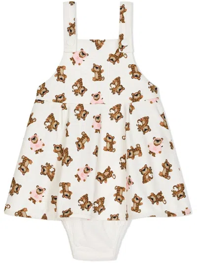 Dolce & Gabbana Babies' Leopard-print Bloomer Dress In White,brown