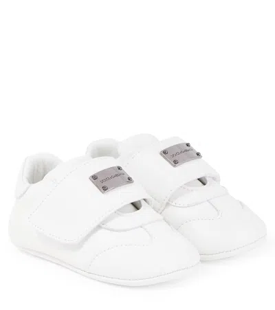 Dolce & Gabbana Baby Logo Leather Sneakers In White