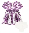 Dolce & Gabbana Baby Majolica Cotton Dress And Bloomers Set