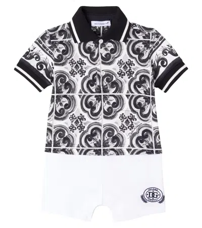 Dolce & Gabbana Baby Majolica Cotton Pique Playsuit In Black