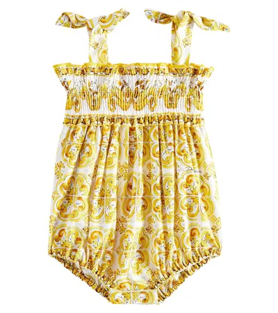 Dolce & Gabbana Baby Majolica Cotton Playsuit In Yellow
