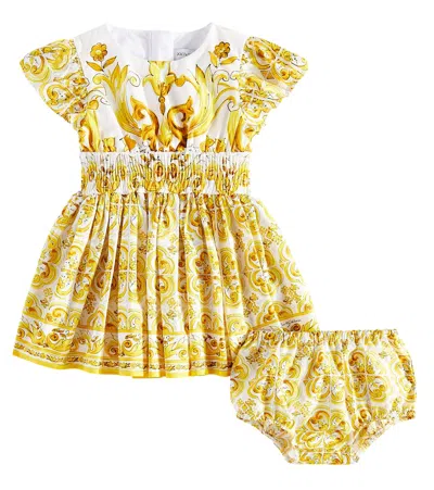 Dolce & Gabbana Baby Majolica Cotton Popeline Dress In Yellow
