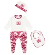 Dolce & Gabbana Baby Majolica Onesie, Bib, And Beanie Set In Pink