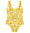 Dolce & Gabbana Baby Majolica Swimsuit In Yellow