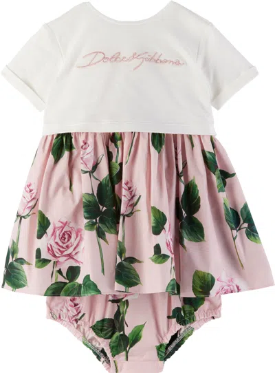 Dolce & Gabbana Baby Pink Rose-print Poplin Jersey Dress & Bloomers Set In S9000 Variante Abbin