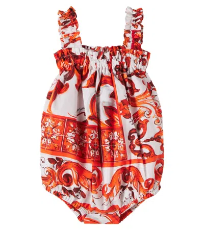 Dolce & Gabbana Baby Printed Cotton Bodysuit In Orange
