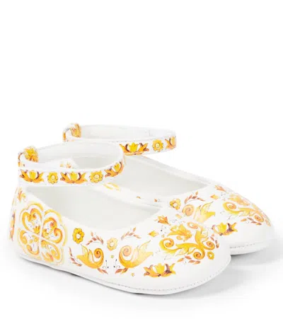 Dolce & Gabbana Baby Printed Leather Ballet Flats In Yellow