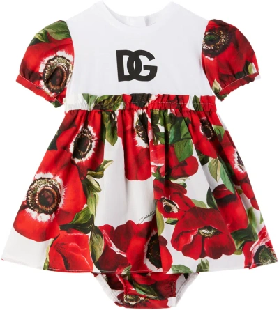 Dolce & Gabbana Baby Red Floral Dress & Bloomers Set In S9000 Variante