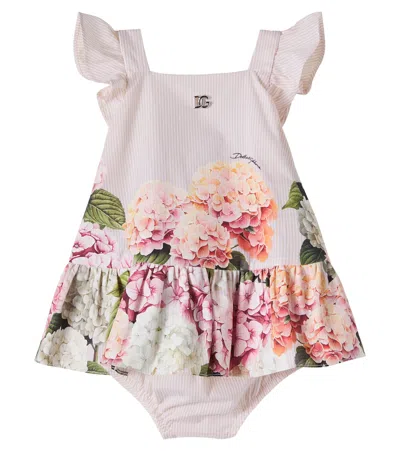 Dolce & Gabbana Baby Striped Cotton Dress And Bloomers Set In Sand