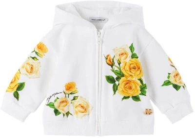 Dolce & Gabbana Baby White Floral Hoodie In Ha3vo Rose Gialle