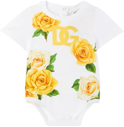 Dolce & Gabbana Kids' Baby White Floral Romper In Ha3vo Rose