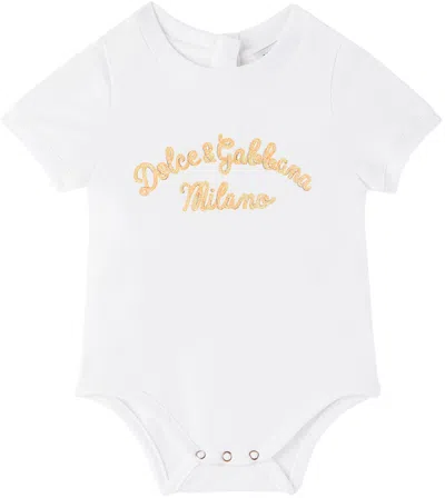 Dolce & Gabbana Baby White Printed Logo Bodysuit In W0800 Bianco Ottico