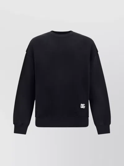 Dolce & Gabbana Back Applique Cotton Sweatshirt Graphic Monochrome In Black