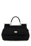 Dolce & Gabbana Borsa A Mano Sicily Media In Rafia Nera  Donna In Black