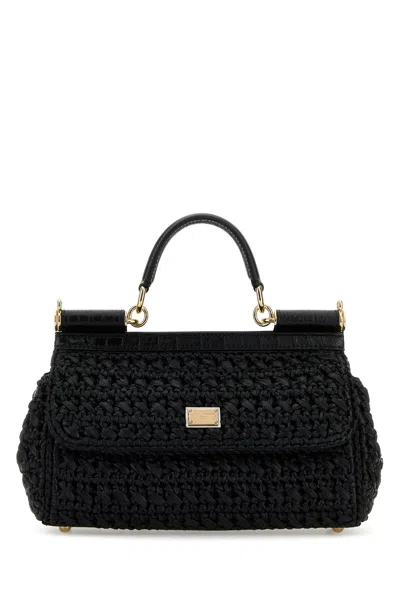 Dolce & Gabbana Back Raffia Medium Sicily Handbag In Black