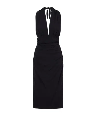 Dolce & Gabbana Halterneck Backless Silk-blend Midi Dress In Black