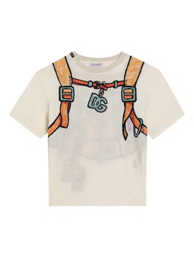 Dolce & Gabbana Kids' T-shirt Mit Rucksack-print In Neutral