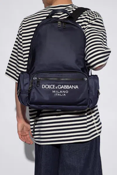 Dolce & Gabbana Backpack With Logo In Navy Blue