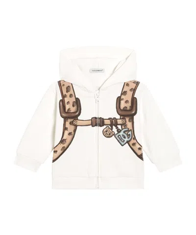 Dolce & Gabbana Kids' Backpack-printed Zip-up Hoodie In White