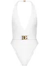 Dolce & Gabbana Plunge-neck Belted Swimsuit In White