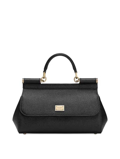 Dolce & Gabbana Sicily Medium Leather Handbag In Black