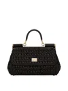 Dolce & Gabbana Medium Sicily Raffia Shoulder Bag In Black