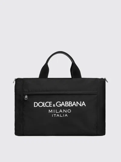 Dolce & Gabbana Black Gym Bag With Contrasting Logo Print In Polyamide Man