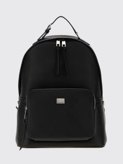 Dolce & Gabbana 32 Cm Leather Backpack With Silver Metal Finishing In Black