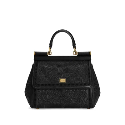 Dolce & Gabbana Black Nappa Leather And Fabric Sicily Handbag