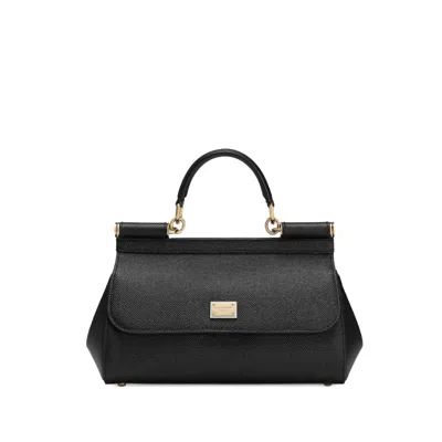 Dolce & Gabbana Sicily Medium Leather Handbag In Black