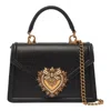 Dolce & Gabbana Elegant Calf Leather Shoulder Bag With Iconic Heart Emblem And Chain Strap In Black
