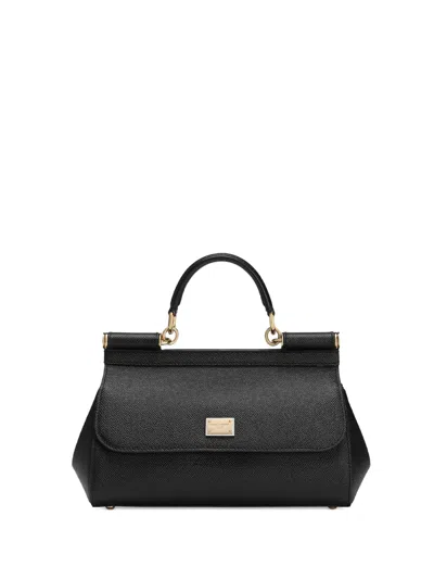 Dolce & Gabbana Sicily Medium Leather Handbag In Black