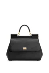Dolce & Gabbana Medium Sicily Top Handle Bag In Dauphine Leather In Black