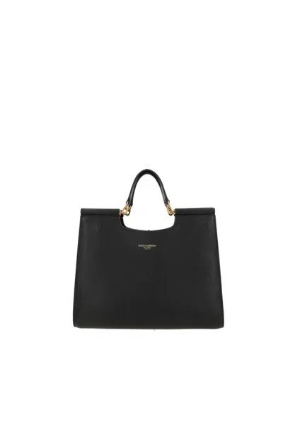 Dolce & Gabbana Small Sicily Logo Shopping Bag In Black