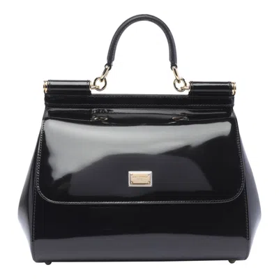 Dolce & Gabbana Shiny Calfskin Hand Bags In Black