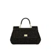 Dolce & Gabbana Medium Sicily Raffia Shoulder Bag In Black
