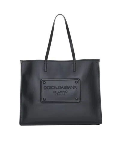 Dolce & Gabbana Logo Leather Large Tote Bag In Black