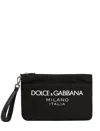 Dolce & Gabbana Black Pouch With Contrasting Rubberized Logo In Nylon