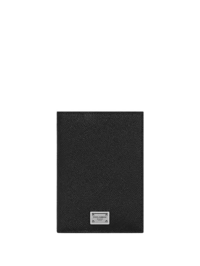 Dolce & Gabbana Logo Plaque Leather Passport Holder In Black