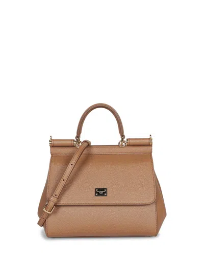 Dolce & Gabbana Sicily Medium Leather Bag Caramel In Brown