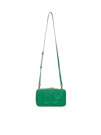 Dolce & Gabbana Leather Shoulder Bag With Logo In Green