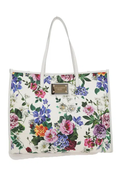 Dolce & Gabbana White Shopper With All-over Floral Motif