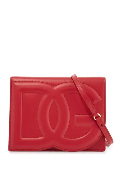 Dolce & Gabbana Red Calfskin Shoulder Bag With 3d Logo