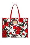 Dolce & Gabbana Large Floral Print Shopping Tote In Red Rose F.bco