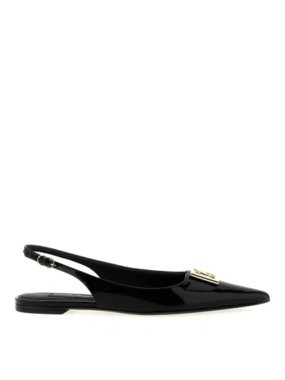 Dolce & Gabbana Dg Logo-plaque Slingback Ballerina Shoes In Black