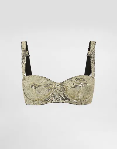 Dolce & Gabbana Balconette Bra With Micro-sequin Embellishment In Gold