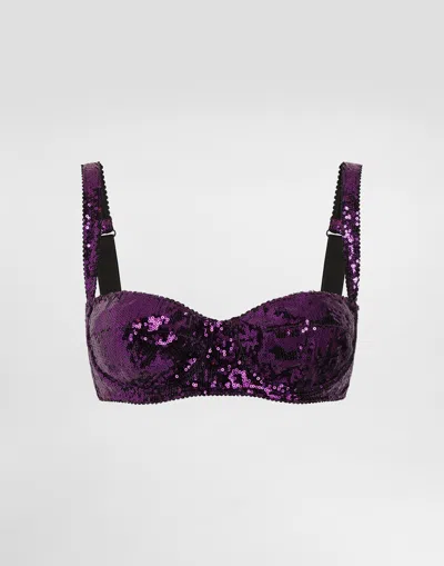 Dolce & Gabbana Balconette Bra With Micro-sequin Embroidery In Fuchsia